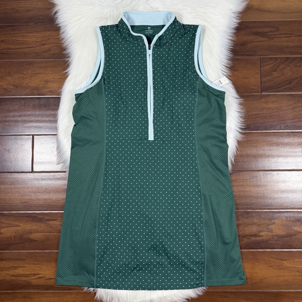 T by Talbots Women's Size Large Green Polka Dot Sleeveless Active Dress Lined